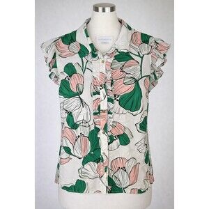 Liz Claiborne Flutter Ruffle Sleeve Blouse ~ TULIP Floral Print ~ Size L #Easter